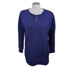 Splendid Henley Tunic Top Womens M Navy Blue Long Sleeve Ribbed Hem Side Splits